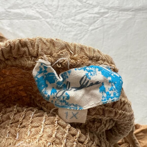 Sleeveless boho dress tan brown Plus Size 1X embroidered lace front handkerchief - Picture 5 of 6